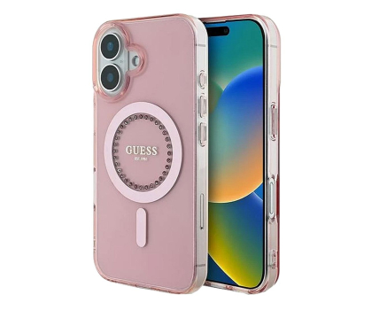 Etui / obudowa na smartfona Guess IML Rhinestones do iPhone 16 różowy